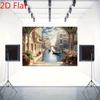 2D Venice Grand Canal View Tapestry, Italian Architecture & Flower Pots Background