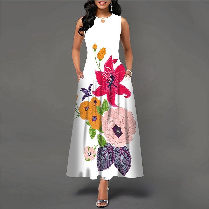 Women's Clothing European and American Style Large Size Dress Digital Printing Sleeveless Pendulum Dress