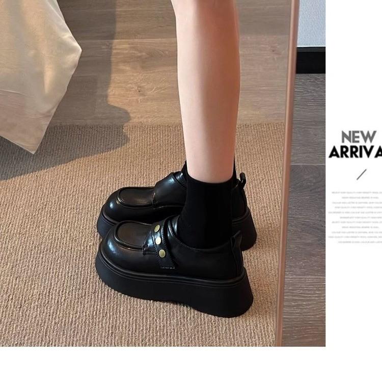 British Style Black Platform Heightening Small Leather Shoes Temperament Single Shoes 2025 Spring New Mary Jane Versatile Loafers