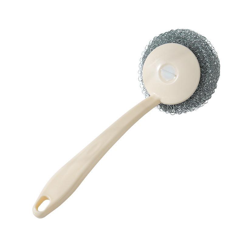 Brush Pan Long Hanging Kitchen Handle Oil Cleaning Brush With Steel Ball Scrub Dish Brush