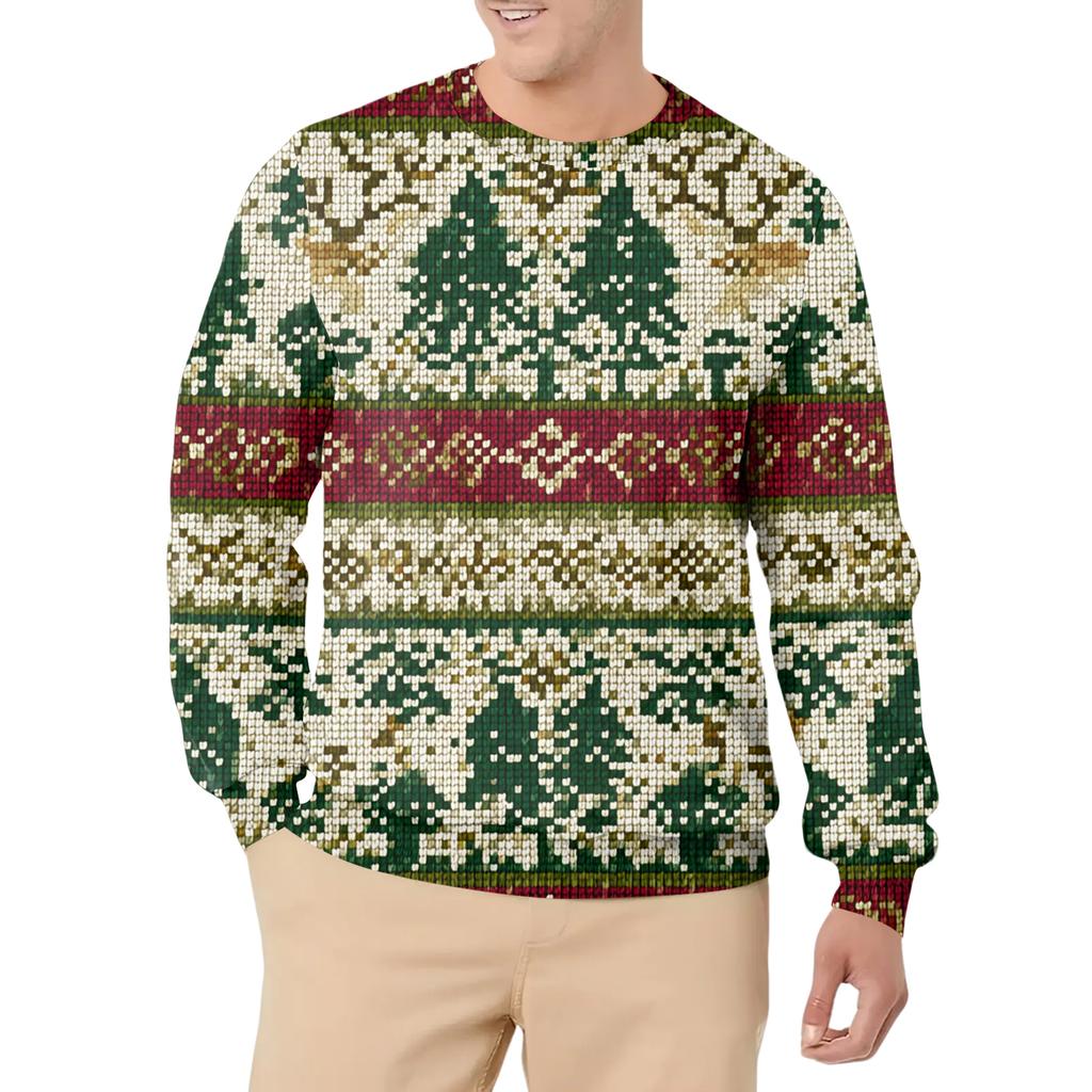 Men's Casual Fashion Printed Round Neck Pullover Sweatshirt