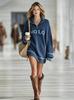 Autumn and winter popular new women's loose letter jacquard sweater zipper lapel mini knitted women's dress