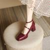 Retro Thick Heels Women's Spring and Autumn New Fashion Square Head Buckle Sandals French High Heels Single Shoes