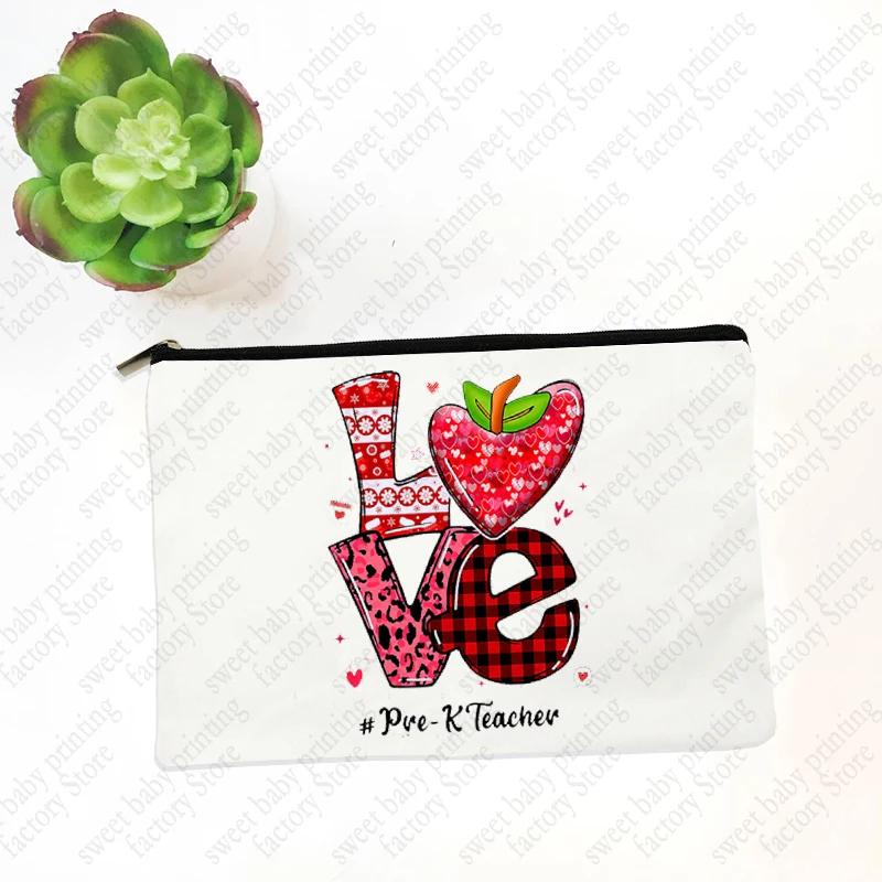 Teach Love Inspire Teacher Makeup Cosmetic Bags  Back To School Gift Beauty Cases Pencil Pouch Organizer Storage Box Mini Purse