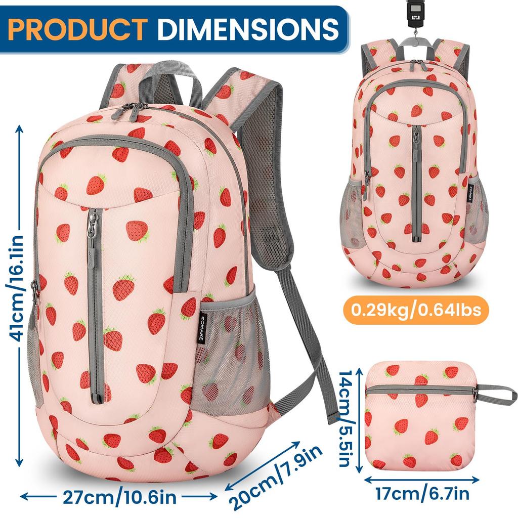 Foldable Backpack [ZOMAKE] 25L, Packable, Ultralight, Waterproof, Outdoor, Travel, Men's & Women's