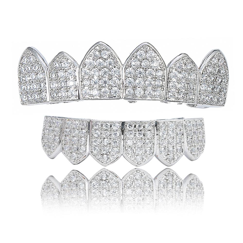 High Quality Custom Hip Hop Jewelry Gold Plated Iced Out Grillz Top and Bottom Grillz for Teeth Mens Diamond Grills Body Jewelry