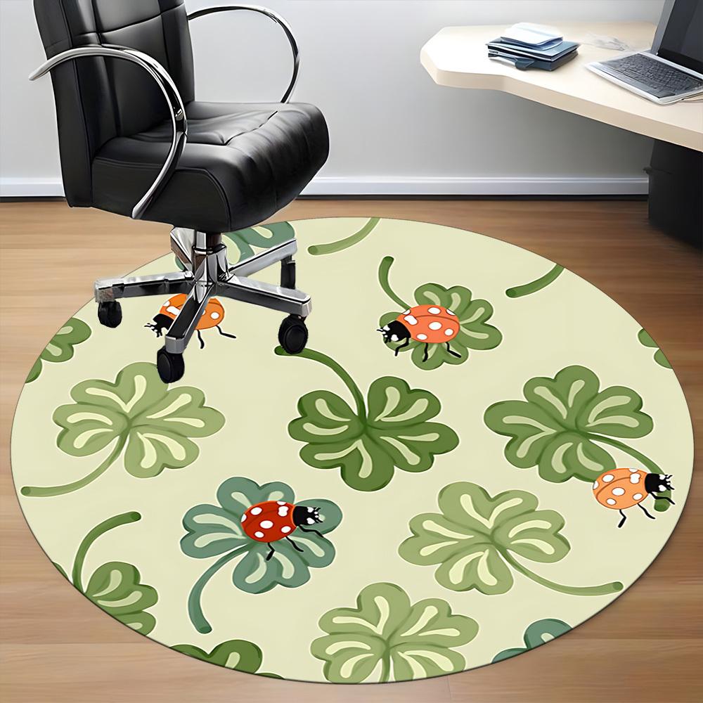 1pc Ladybug Clover Chair Carpet for Office, Indoor Non Slip Washable Polyester Fiber Carpet,