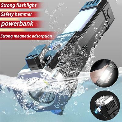 New 5W Multi-Function Flashlight LED Lights ABS Car Safety Hammer Flashlight USB Charger Outdoor Family Camping Searchlight
