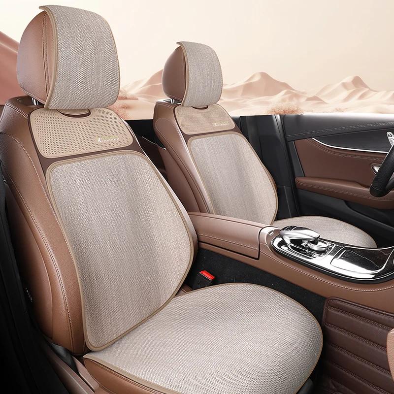Breathable Linen-Textured Car Seat Cushions (Front Row) - Premium Tight-Weave Fabric for All-Season Comfort | Universal Fit