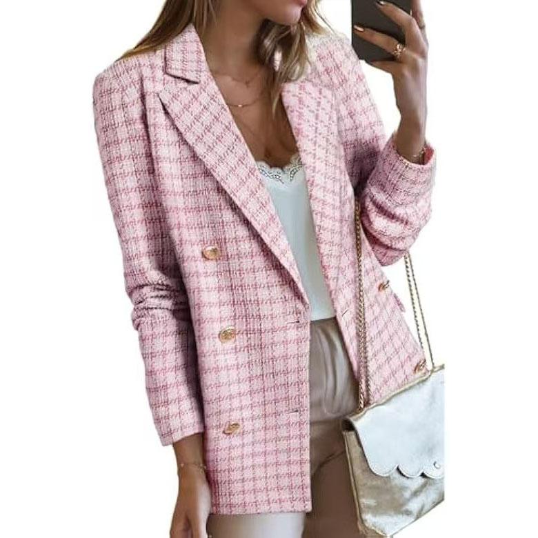 Plaid Blazer Fashion Jacket Women Spring Autumn Long Sleeve Casual Elegant Office Classic Chic Temperament Blazer
