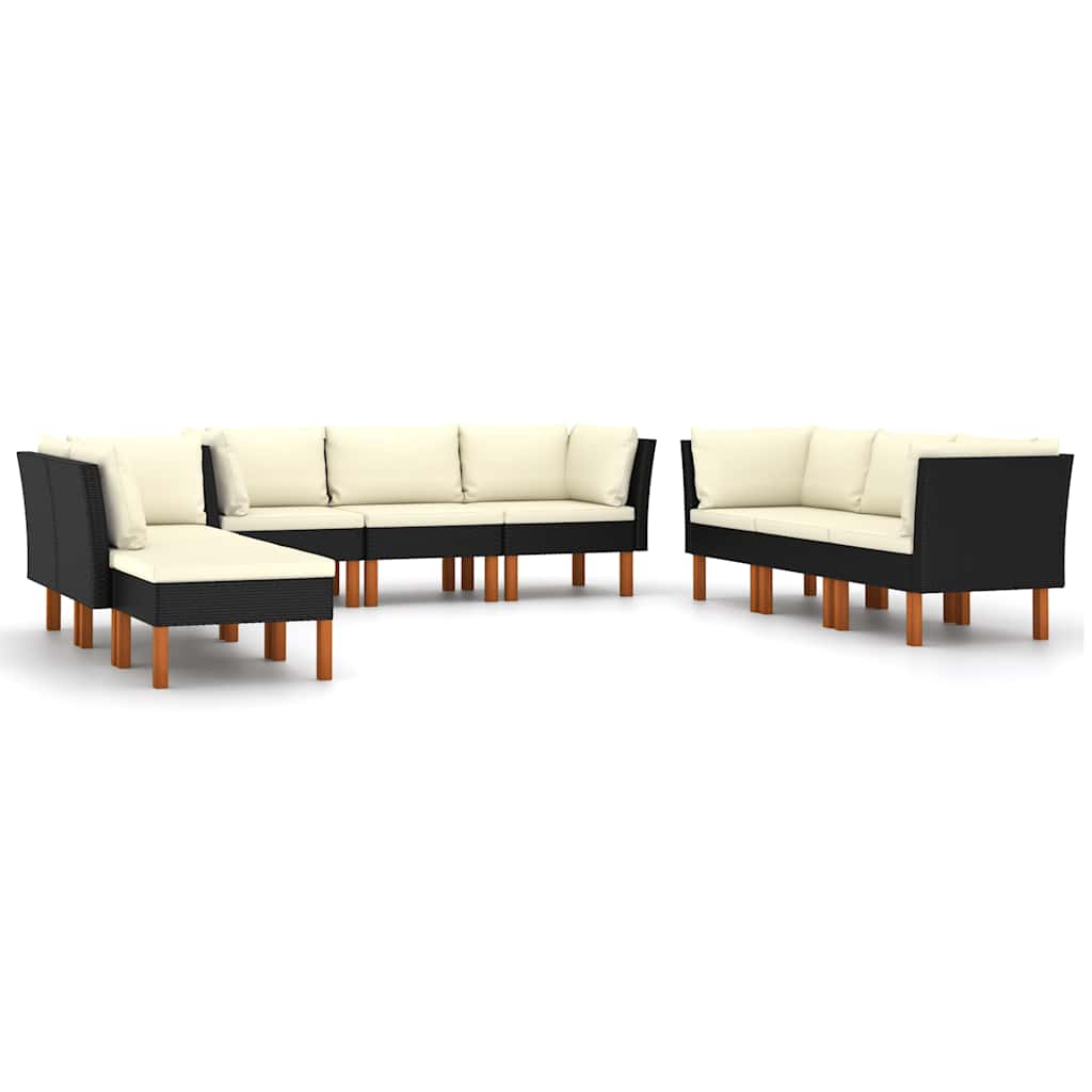 9 piece Garden Lounge Set with Cushions Poly Rattan Black
