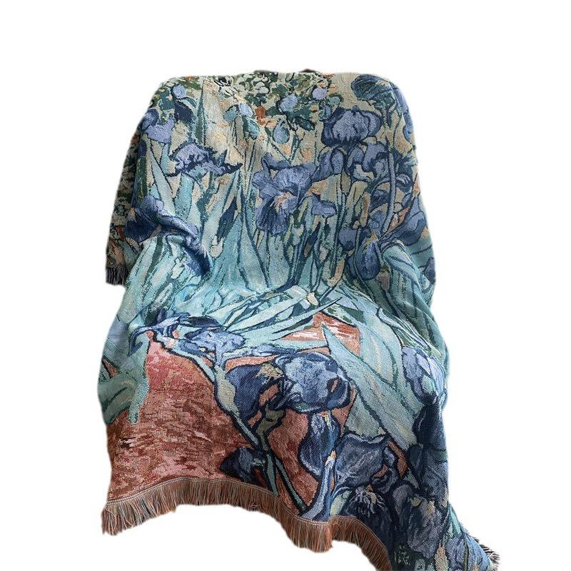 Classic Oil Painting Sofa Blanket Single Retro Decorative Cover Art Tapestry Casual Jacquard Throw Blanket Bed Cover Tablecloth