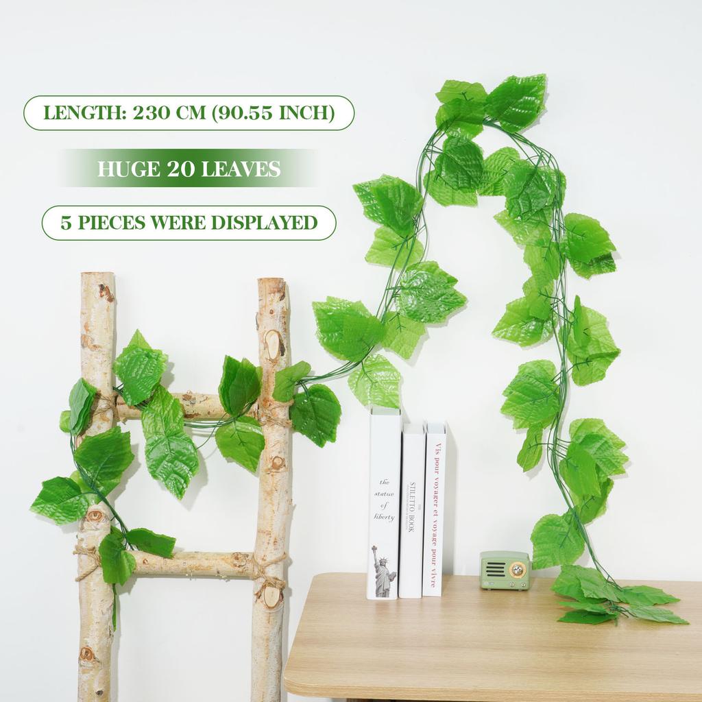 Artificial Grape Leaf Green Vine Sweet Leaf Rattan Plastic Decor for Ceiling Vegetable Fruit Orchard Outdoor Wedding Pendant