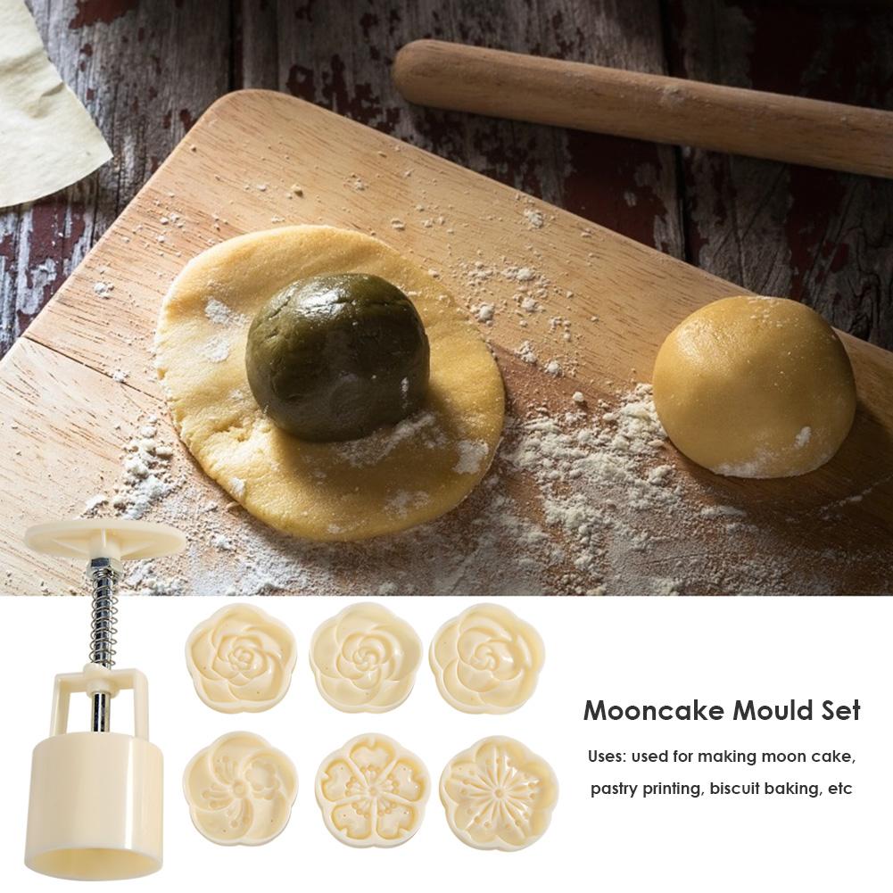 Ice Skin Mooncake Dessert  White Plastics 6 Patterns DIY Decoration Hand  Kitchen Baking Cutting Accessories