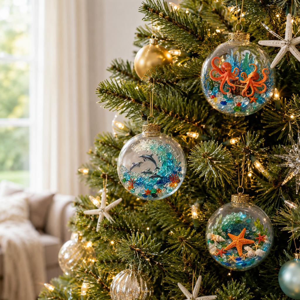 Themed Christmas Tree Ornaments Set of 10, Unlit Hanging Pendant Decorations for Holiday Tree
