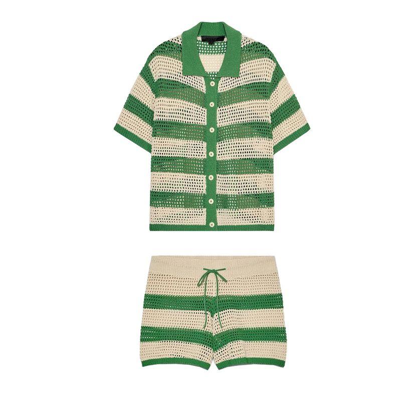 Polo Collar Knitting Outwear 3920260 3920284 Knitting High Waist Shorts 3920261 20285