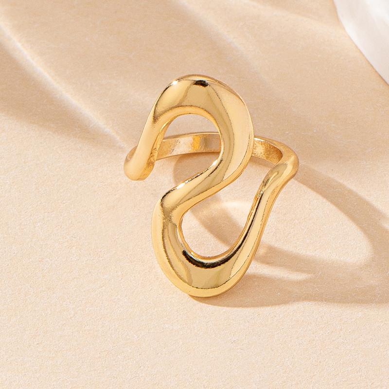 Gold Color Stainless Steel Curved Rings for Women Vintage Irregular S-Shaped Open Ring Waterproof Wedding Aesthetic Zircon Gift