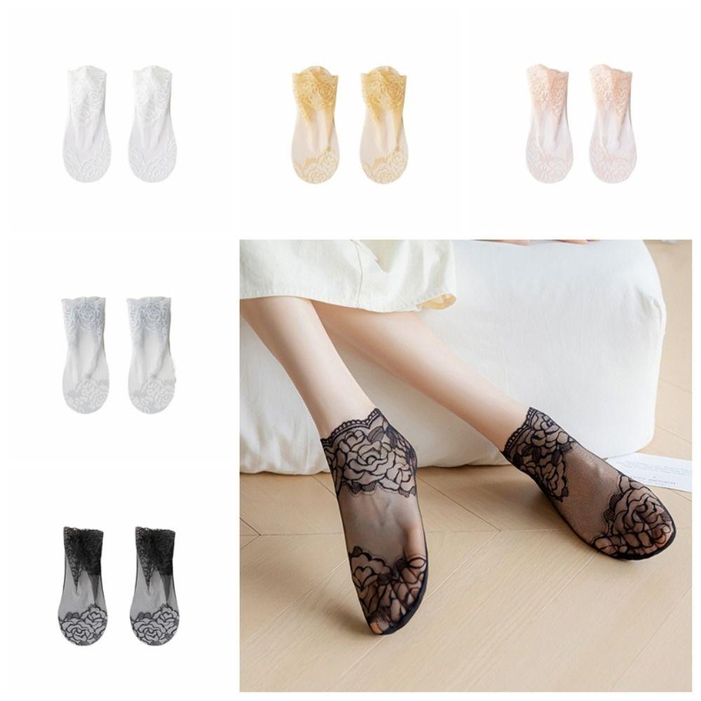 5Pairs Flower Mesh Lace Socks Thin Tube Socks Women Korean Ins Transparent Tulle Socks  Girl