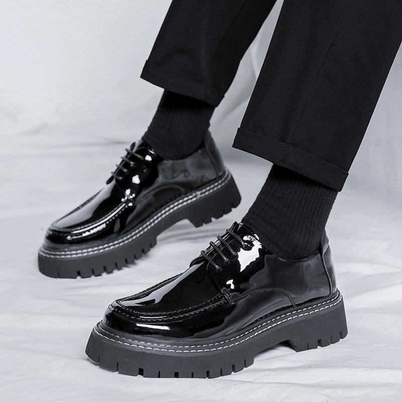 Spring Personalized Glossy Leather Shoes Men'S Muffin Hong Kong Style Black Heightening British Youth Patent Leather Shoes 3368-R