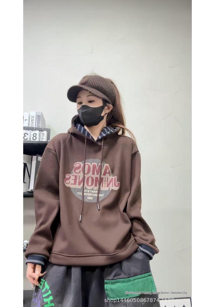 2025 Korean Style Women's Winter Hooded Sweatshirt - Plus Velvet, Thick, Casual, Loose, Versatile Top