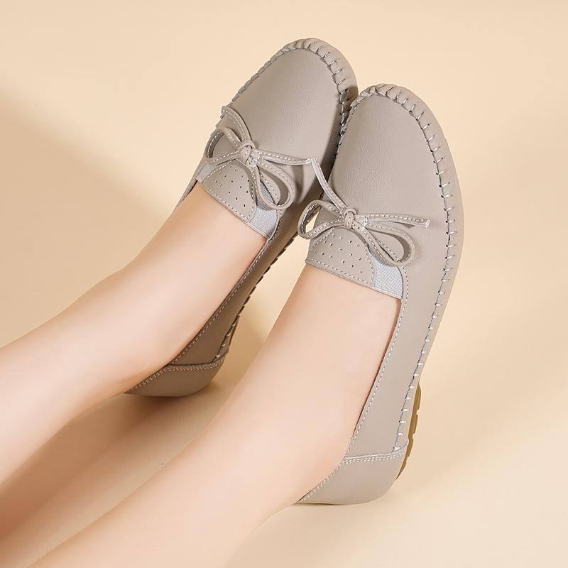Women's White Leather Driving Moccasins Grey Flats Casual Slip On Plus Size Walking Summer Maternity Shoes