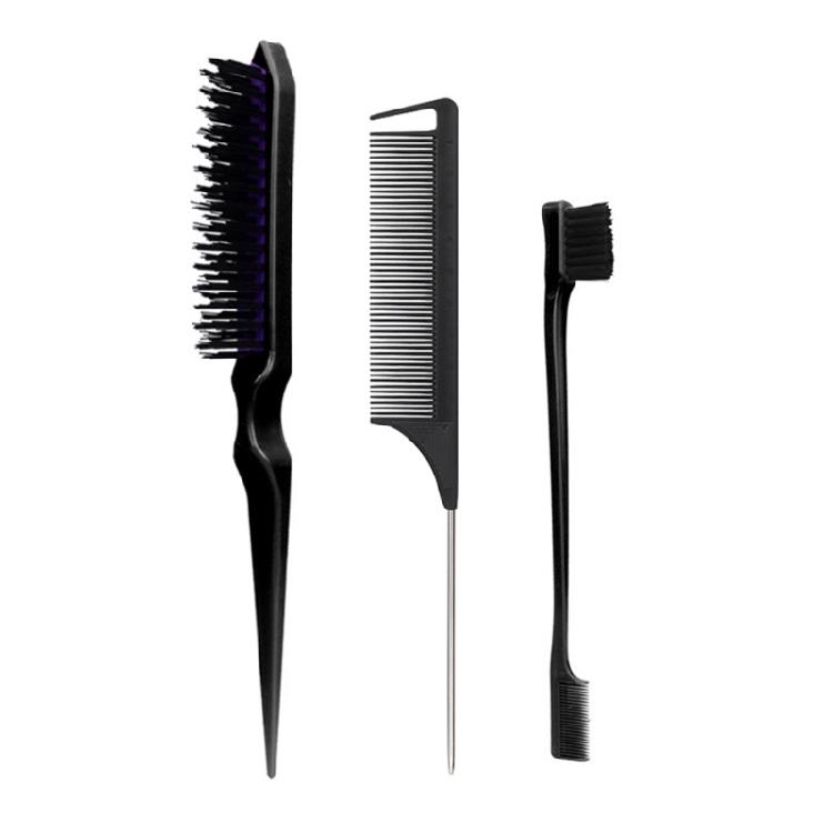 3Pcs Slick Back Hair Brush Set with 1 Pcs Bristle Hair Brush 1 Pcs Edge Brush