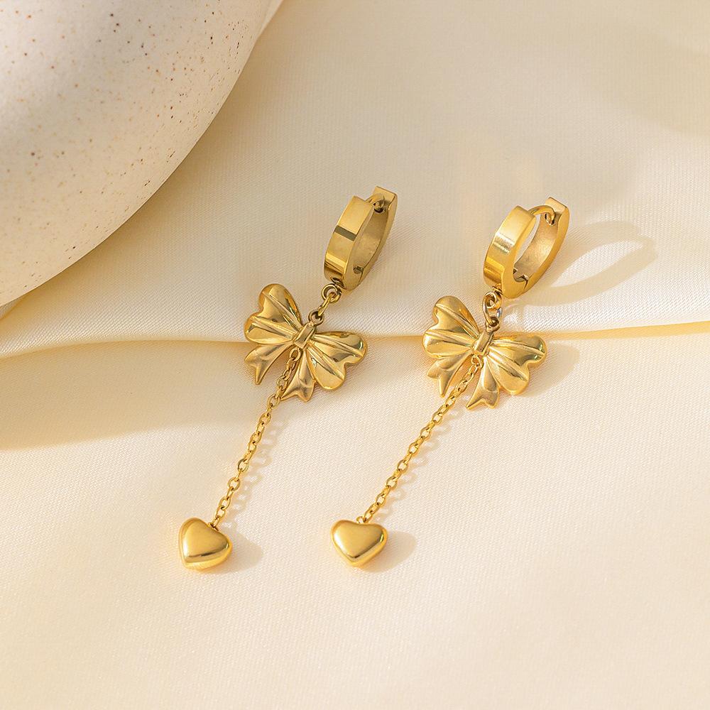 Bow Simple Personalized Necklace Women's Love Long Fringed Pendant Earrings Set