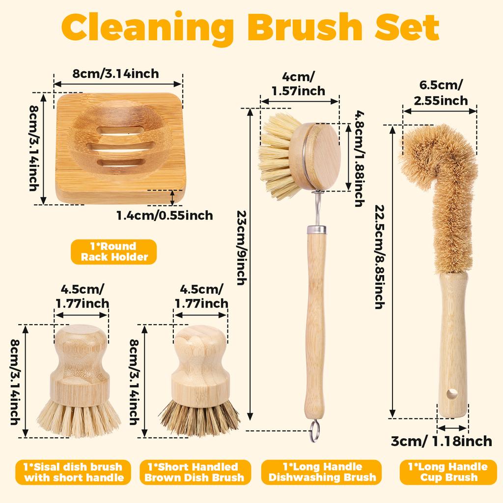 3/4/5/10Pcs Bamboo Dish Scrub Brushes Replaceable Dish Brush Kitchen Cleaning Scrubbers Household Cleaning Brush Wooden Tool