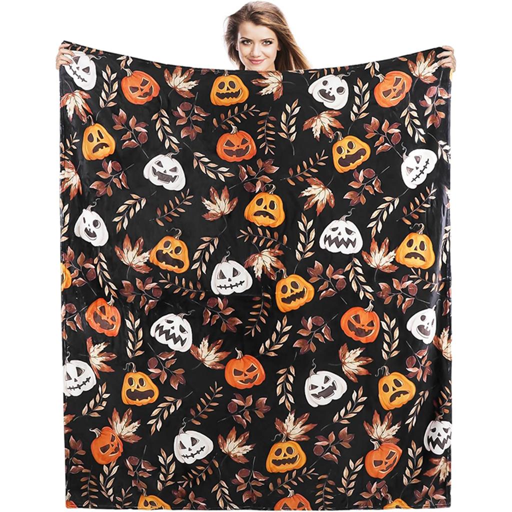Koc z polaru z wzorem dyni i ducha na Halloween na przytulne noce Koc flanelowy, miękki i wygodny, prezent