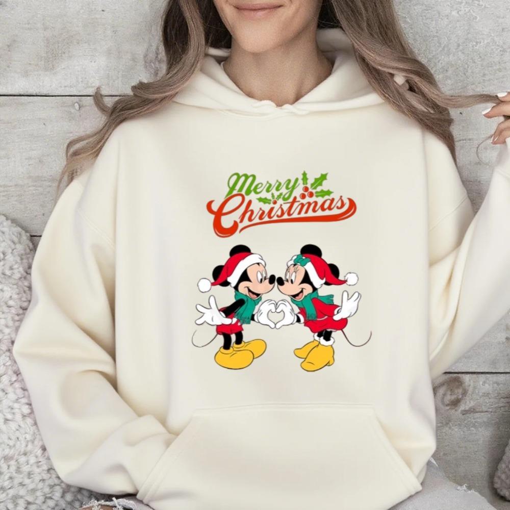 Disney Parent-child Christmas Mickey Mouse Printed Multi-color Hooded Sweatshirt, A Fashionable American Brand Casual Top