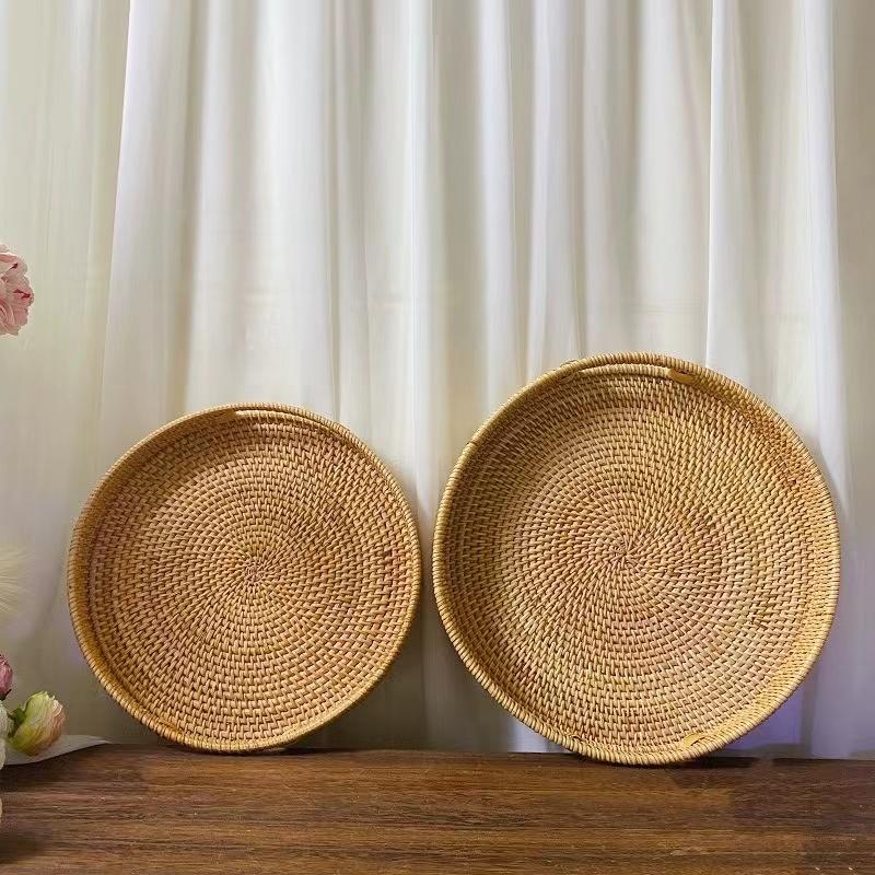 Vietnamese Vine Weaving Nordic Weaving Straw Weaving Fruit Basket Plate Fruit Basket Tea Plate Plate Circular Handle Storage Box