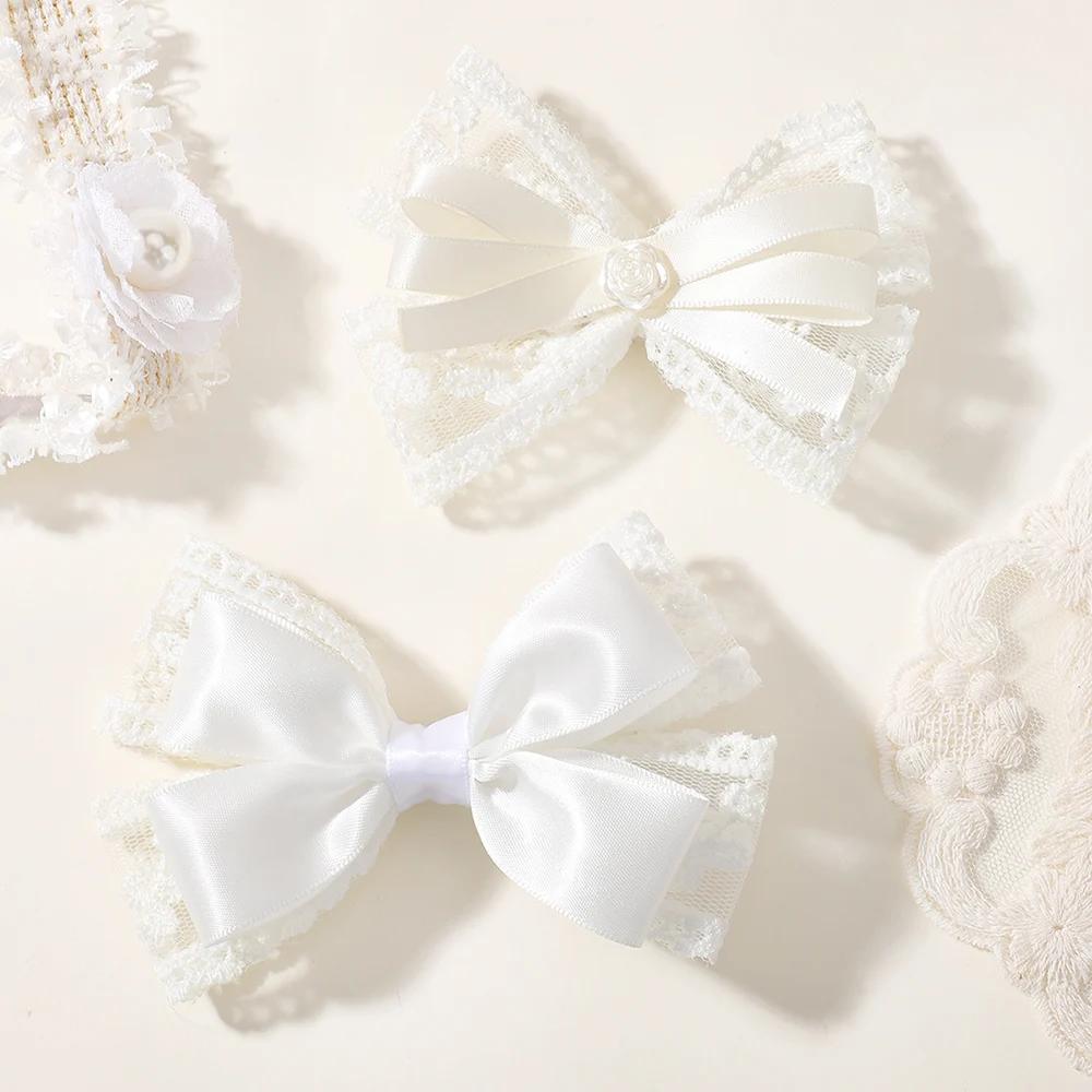 2pcs/Set Lace Hair Bows Clip Cute Girls Hairpins Solid Hair Clips Barrettes Kids Headwear Fashion Hair Accessories