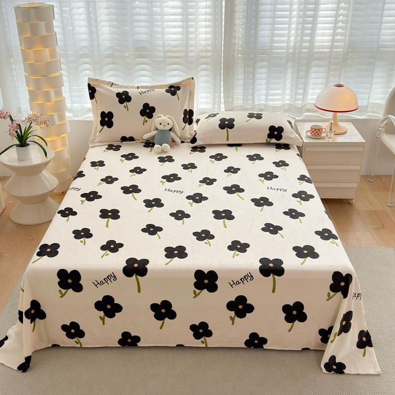 3Pcs Botanical Floral Style Bed Sheet Set Flannel Bed Sheets for Fall and Winter Luxury Super Soft Cozy Queen Size Bedding Set