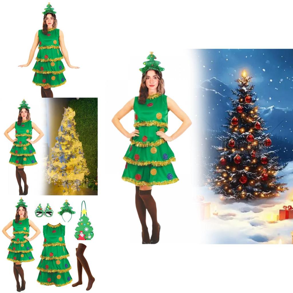 Christmas Tree Cosplay Dress For Women With Polyester Nylon Blend For Holiday Party Costumes