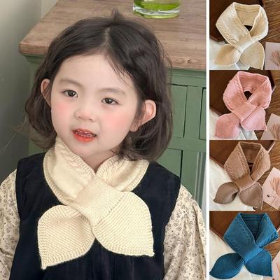 Kids Winter Warm Scarves Children Girl Woolen Knit Short Cross Neck Covers Snood Solid Color Outdoor Windproof Neckerchief