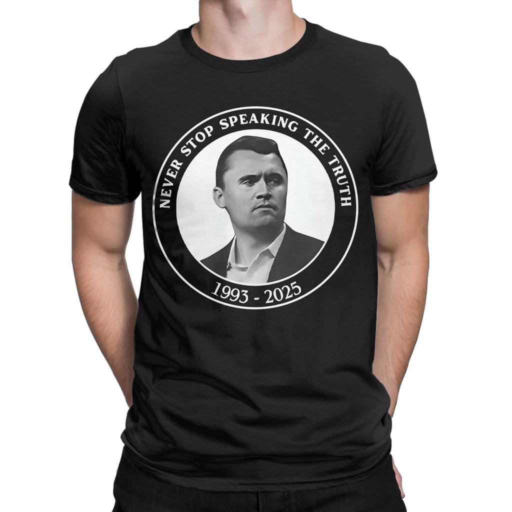Men's T-Shirt Charlie Kirk Funny Pure Cotton Tees Short Sleeve  T Shirt Round Neck Clothes Graphic