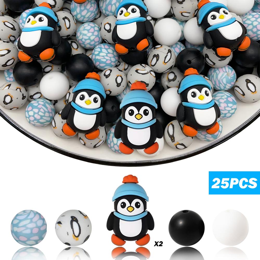 25/40PCS Winter Christmas series silicone bead set, perfect for DIY handmade crafts such as keychains, necklaces, bracelets, etc