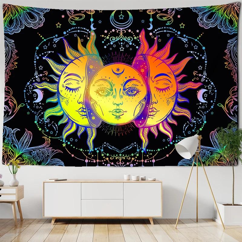 VIKAMA Black and White Sun and Moon Tapestry Mysterious Mandala Wall Hanging Meditation Room psychedelic Witchcraft Decoration