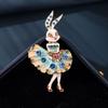 Yousheng Enamel Brooch Sparkling Rhinestones Inlaid Dancing Rabbit Design Pin Fairy Tale Inspired Jewelry Suits Sweaters Coats
