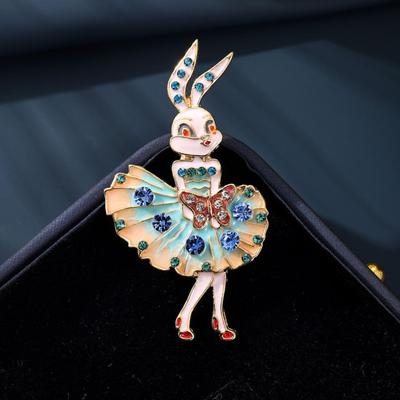 Enamel Brooch Sparkling Rhinestones Inlaid Dancing Rabbit Design Pin Fairy Tale Inspired Jewelry Suits Sweaters Coats Accessories