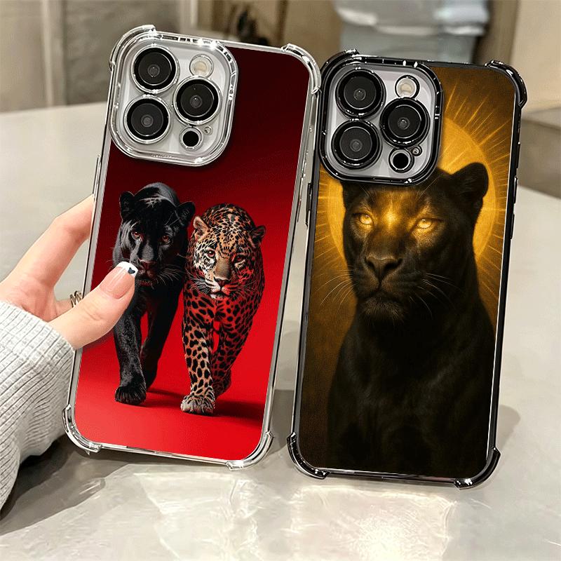 Black Panther Cool Animal Plating Phone Case For Iphone 16 17 Pro Max Air 16E 14 15 Plus 12 13 Mini Anti-Fall Airabag Cover