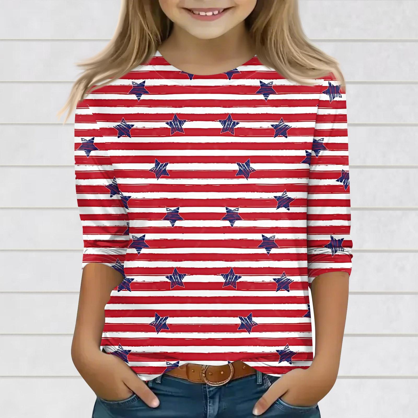 

Топы с принтом для девочек 3-10 лет с круглым вырезом и рукавами 3/4 Футболки Модные топы Наряды Футболки 160