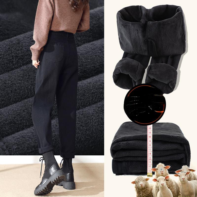 2022 New Fashion Autumn Winter High Waist Loose Fleece Warm Loose Straight High Casual Denim Pants Plus Velvet Warm Retro Jeans