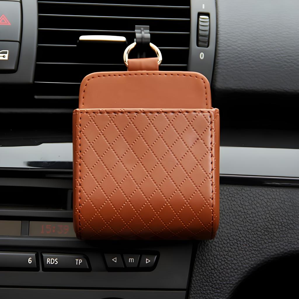 Car Vent Organizer - PU Leather Multi-Functional Air Vent Storage Box with Phone Holder, Compact Dashboard Organizer for Car Interior Accessories