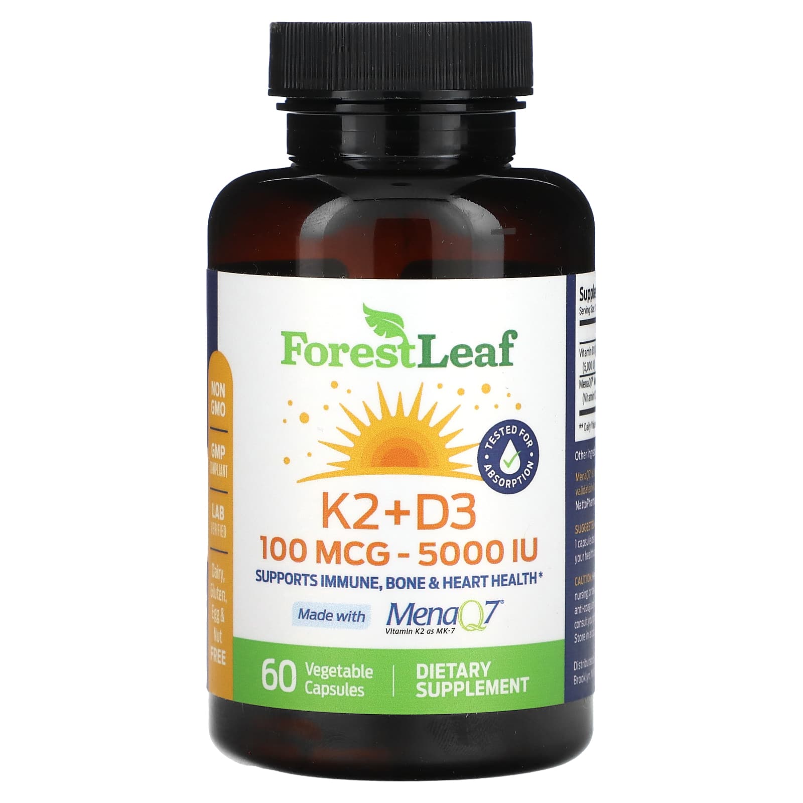 

K2 + D3, 100Mcg(5,000Iu), 60 Veggie Capsules