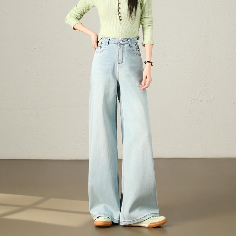 TERRE BLEUE Women's Retro High-Waist Wide-Leg Denim Jeans