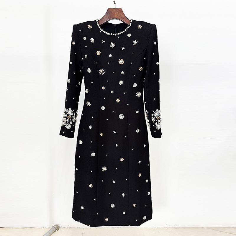 2026 European & American Celebrity Long-Sleeve Evening Gown with Heavy Beading & Rhinestones