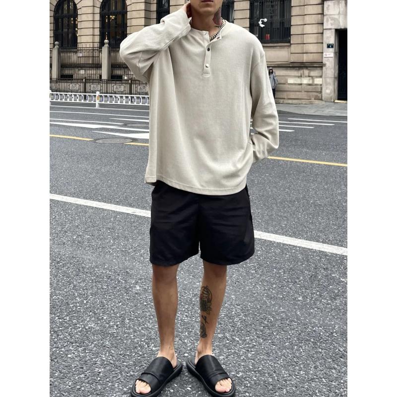 Nuovo Pullover Patchwork da Uomo 2024 Primavera e Autunno Girocollo con Bottoni Moda Tinta Unita Ampio Minimalista Casual Maniche Lunghe