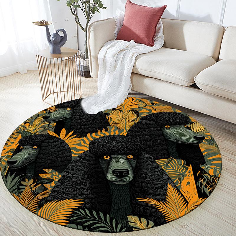 Floral Cat and Dog  Round Area Rug,Carpet Rug for Living Room Bedroom Sofa Playroom Decor,Non-slip Floor Mat