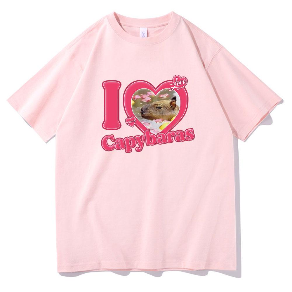 I Love Capybaras Print Men Women Fashion Casual Loose Tshirts Crew Neck Hip Hop Man Funny Tshirt Male Tee Shirt Male Streetwear